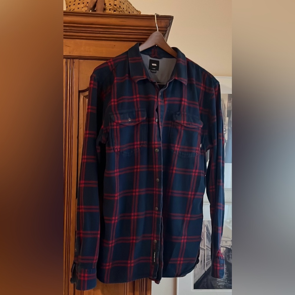 Vans Mens Sz XL Blue/Red Plaid Cotton Flannel Long Sleeve Button Up